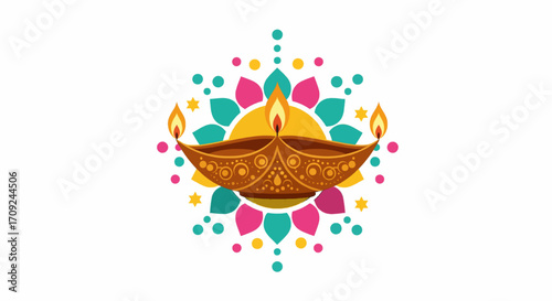 Vibrant Diwali lamp and rangoli illustration