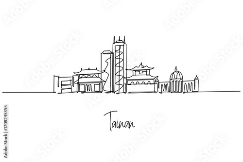 Tainan skyline continuous line drawing