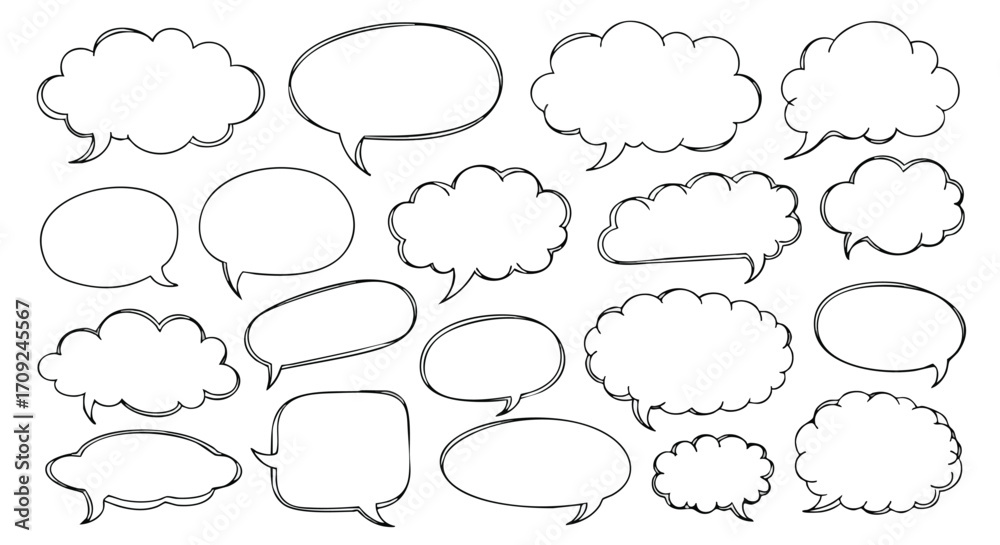 Obraz premium Diverse collection of clean, hand-drawn speech bubbles for creative expression and communication ideas.