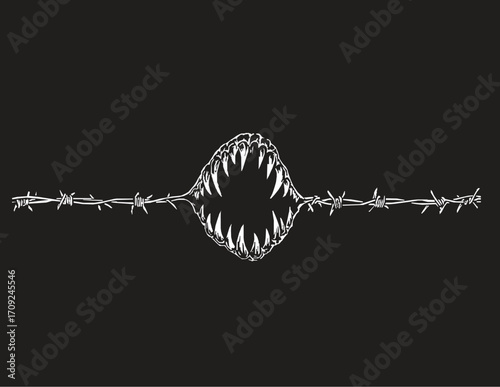 Barbed Wire Monster Mouth – Dark Gothic Metal Artwork.