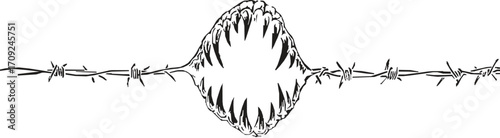 Barbed Wire Monster Mouth On Whi;te background.