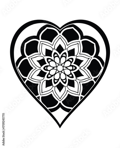 Heart shaped mandala with floral design intricate pattern for coloring pages art therapy