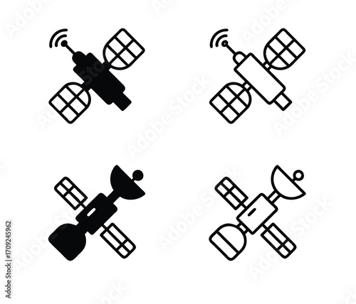 Space Satellite Silhouette Vector Illustration set