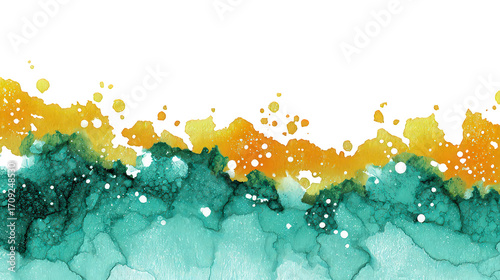 Abstract Teal And Gold Watercolor Wash Background