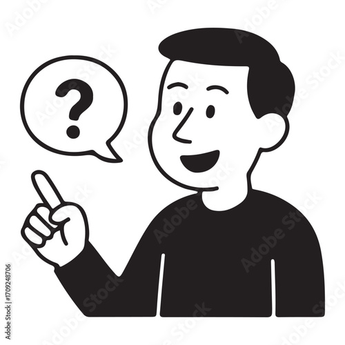 Man with Question Mark in Speech Bubble.
