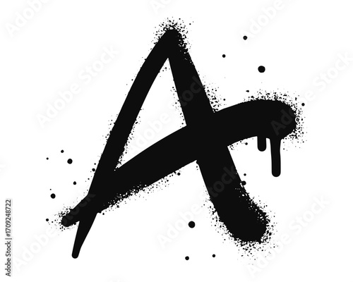 Graffiti spray font alphabet black on white. Sprayed A letter drops. isolated on a white background