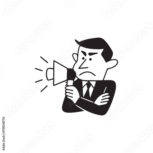 Angry Businessman Shouting Through Megaphone.