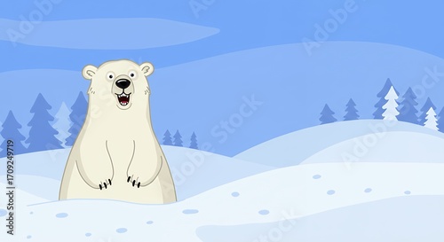Polar bear in snowy landscape