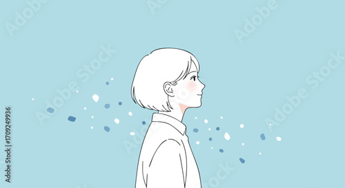 Serene Contemplation A Woman Amidst Whispering Winds and Sky Blue Canvas