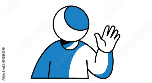 Friendly Waving Character Illustration with Crescent Moon Head