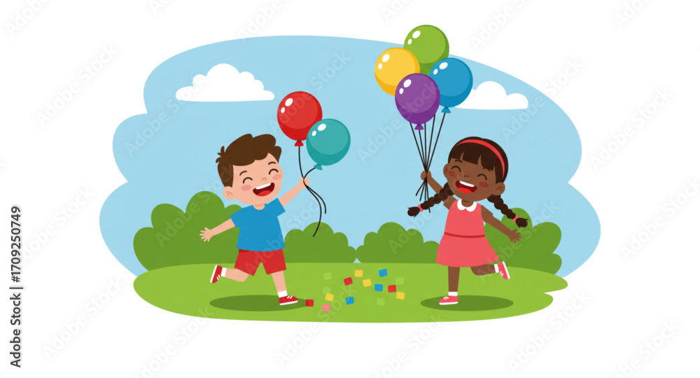 Fototapeta premium children playing with balloons