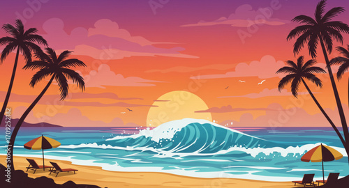tropical beach with palm trees