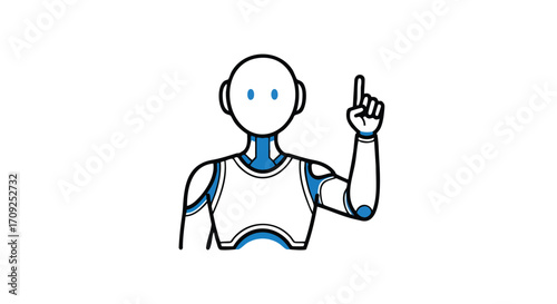Robot raising finger in a gesture of giving advice or having an idea in a modern futuristic style