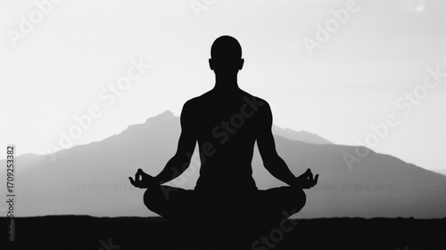 Silhouette meditation yoga pose in nature background for mindfulness and wellness practice relaxation
