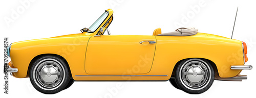 Side view of a yellow convertible car isolated on transparent background