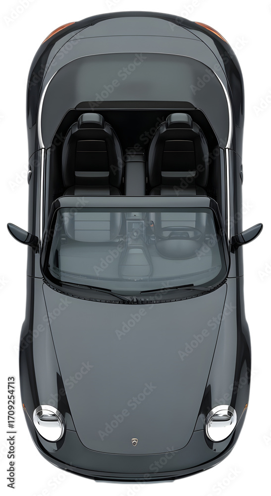 Fototapeta premium Overhead view of a sleek gray convertible car isolated on transparent background