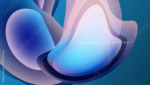 Abstract fluid shapes overlap, creating vibrant color gradients. Blue, purple, pink hues blend into dark background. Modern design element.