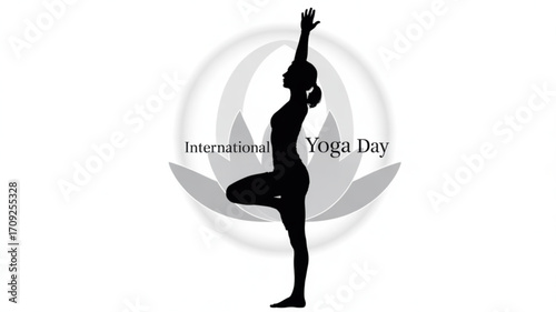 International yoga day celebration tree pose silhouette meditation wellness and healthy lifestyle illustration
