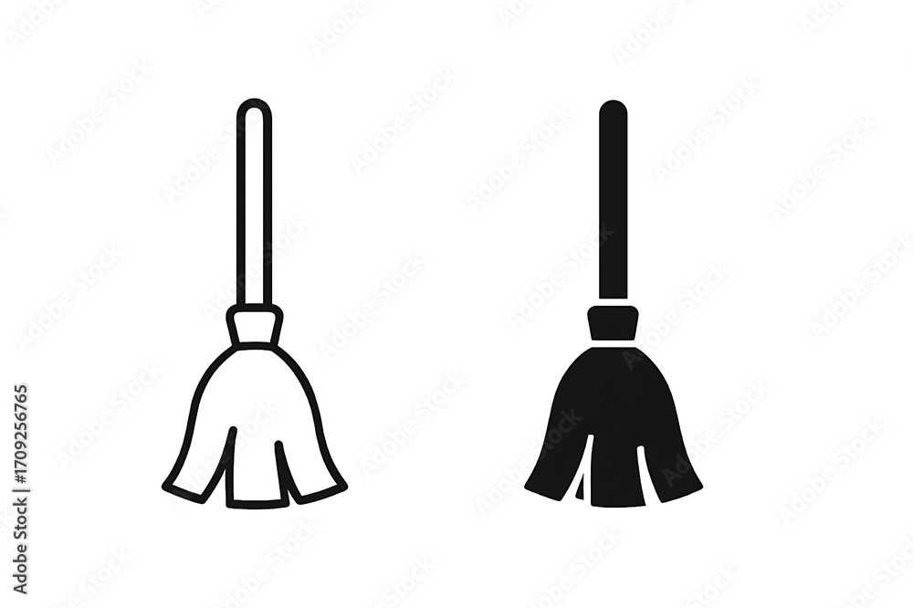 Naklejka premium Minimalist Black and White Broom Illustration for Efficient Cleaning and Grime Removal