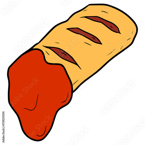 sausage roll with sauce illustration hand drawn isolated vector