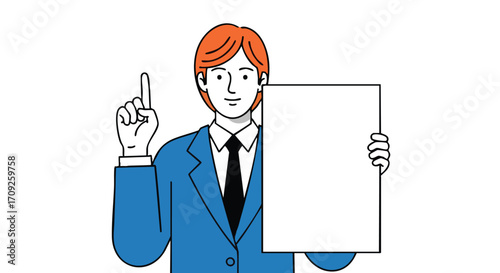 Get your message across with this professional man holding a blank sign making a point to your audience