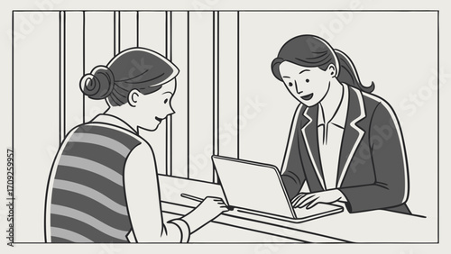 Businesswomen having a meeting using laptop consultation discussion agreement.