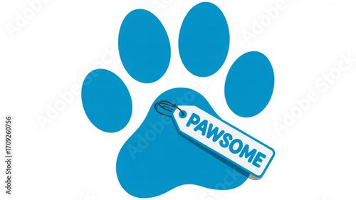 Pawsome pet care logo design for veterinary clinic and animal shelter with paw print and tag illustration