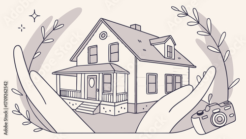 House illustration hands protecting home camera graphic design real estate home insurance property new home house design home sweet home family home dream home home for sale house il.