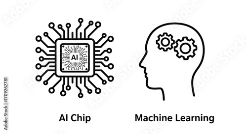 Vector illustration of ai chip and machine learning concept a microchip and head with gears, representing artificial intelligence