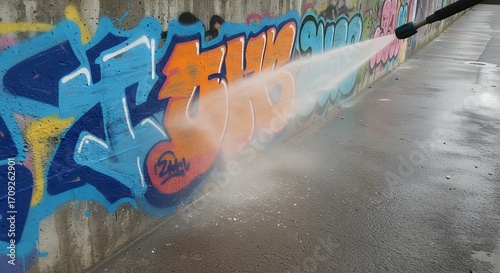 Cleaning graffiti with high pressure water