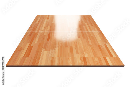 3D glossy indoor basketball court wooden floor piece, isolated on  transparent  background	
