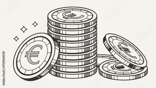 Stack of Euro Coins Currency Finance Money Wealth Illustration Design Graphic Banking Investment Economy Business Payment Transaction Financial Euro Symbol Coins Stacked Money Pi.