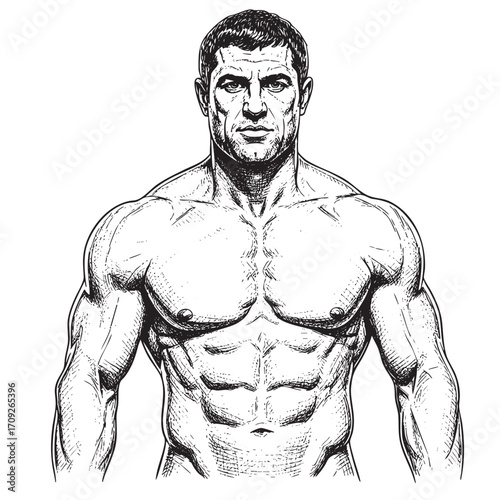 Male Bodybuilder Portrait Hand-Drawn Sketch
