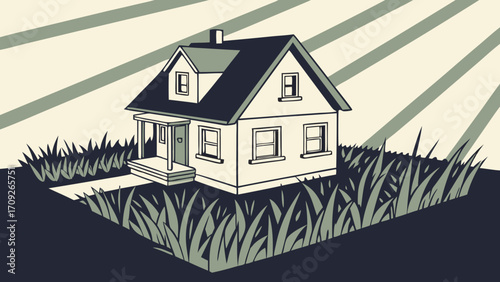 Suburban House Illustration Home Design Cottage Residential Building Real Estate Graphic House in Grass Simple House Drawing Home Sweet Home Image Property Illustration House Exterior De.