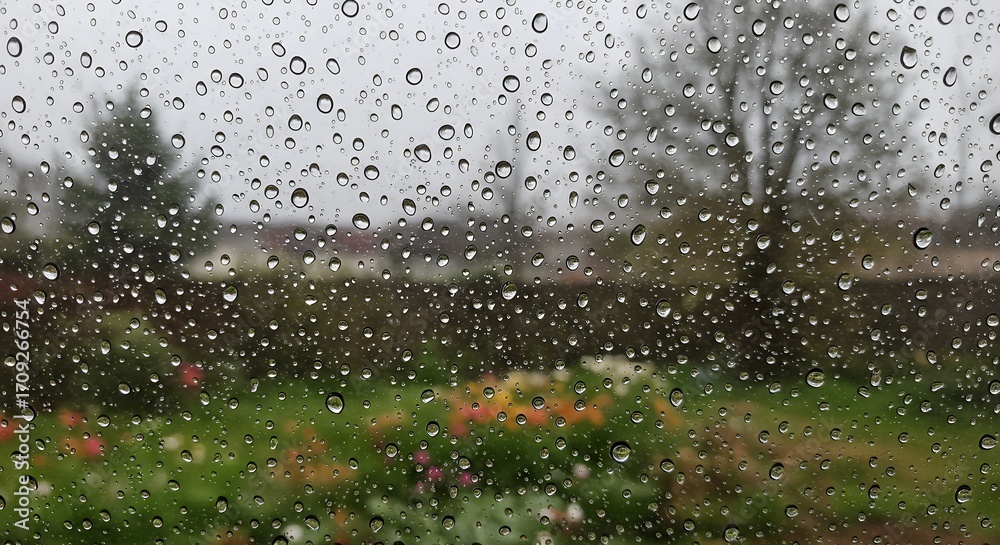 Obraz premium Rainy day view through window