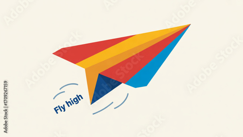 Paper airplane flying high illustration vector graphic design concept for kids education and creativity art