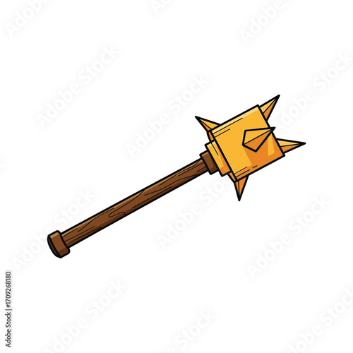 Golden medieval flanged mace weapon symbol illustration isolated warrior battle vector