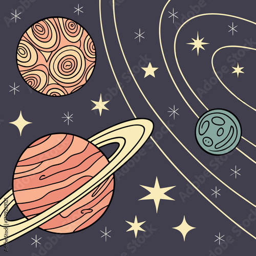 Enchanting planets and stars create a dreamy galaxy design for kids and space lovers alike