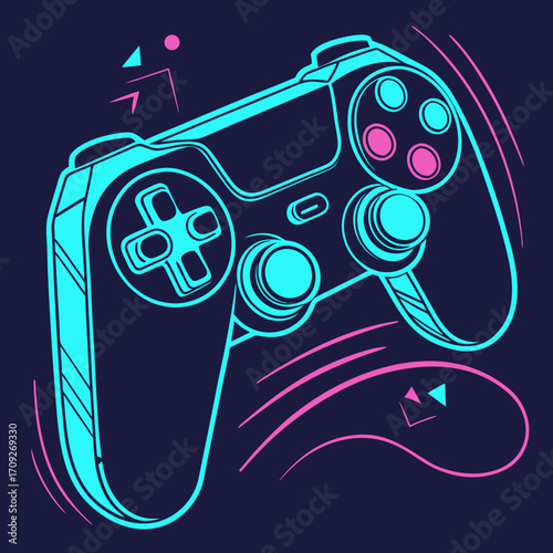 Vibrant gaming controller art for esports designs and retro gaming aesthetics with electric neon colors