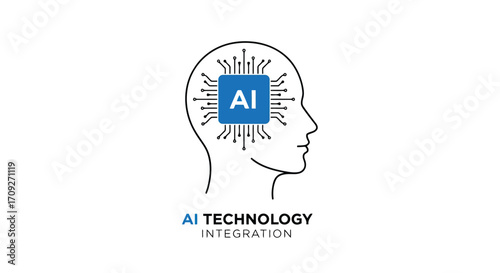 Vector illustration of artificial intelligence technology integration in human head concept of ai, machine learning, neural network and automation