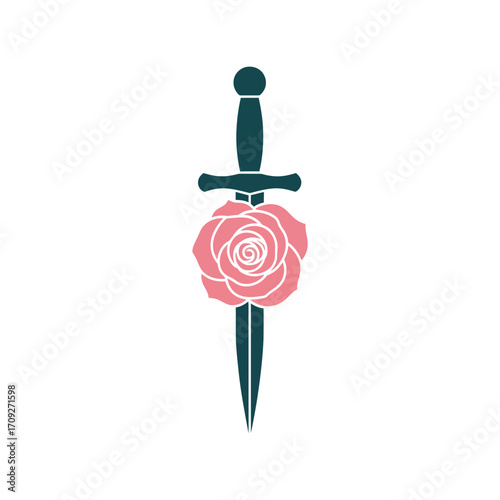 Elegant rose pierced by dagger symbolizing love danger and sacrifice artistic illustration vector