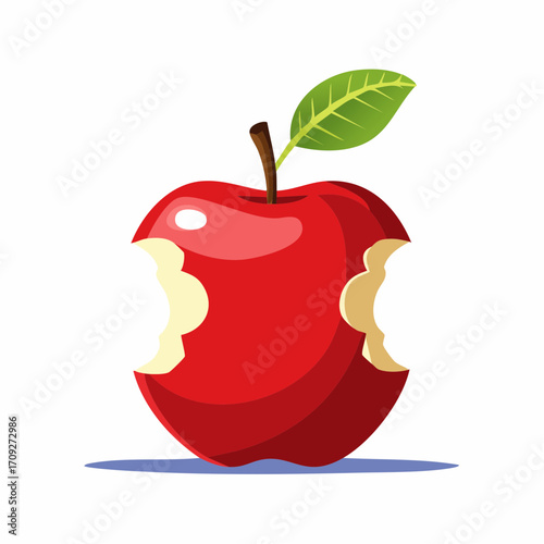 A vibrant red apple with a significant bite taken out, showcasing a fresh, healthy snack.