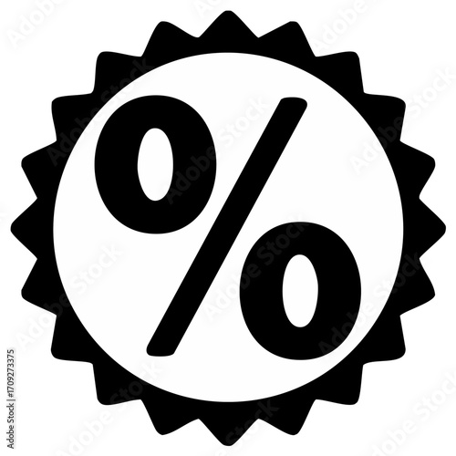Simple vector graphic of a black percentage symbol within a serrated circle badge for discount and offer promotions