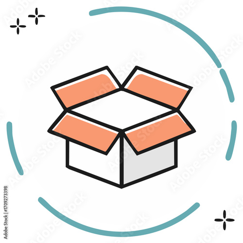 Empty cardboard box vector illustration with open flaps, packaging concept, package delivery