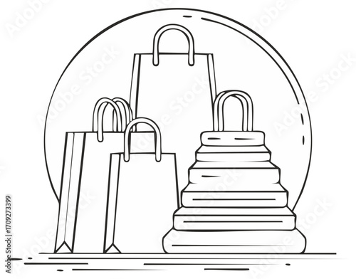 Vector illustration of shopping bags and packages, buying and purchasing concept