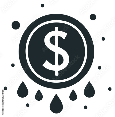 Dollar Coin with Water Droplets Icon Represents Financial Loss Vector