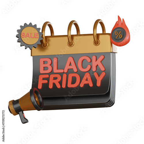 Black friday 3d icon sale calendar alert.