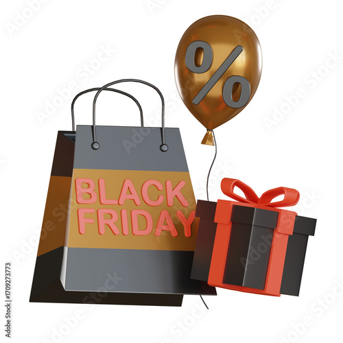 Black friday 3d icon balloon and gift.