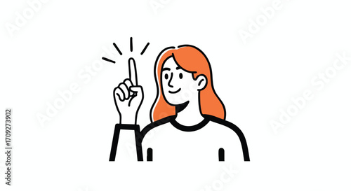 Creative woman has a bright idea, pointing her finger up with a smile, ready to innovate new solutions