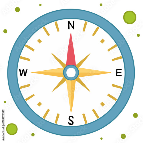 Simple Flat Design Compass Illustration for Navigation and Direction